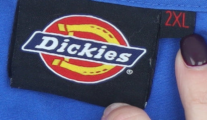 Dickies Women Blue 2XL V-Neck Workwear Short Sleeve Scrub Top