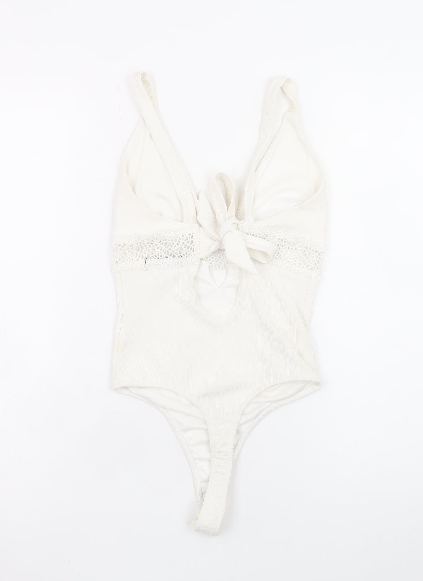 Bershka Women Ivory Lace Tie Camisole Bodysuit Size 8
