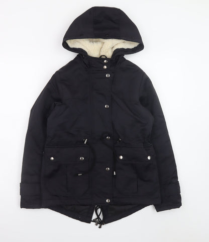ASOS Women Black Parka Jacket Hooded Lined UK 4 Mid-Length Winter Coat