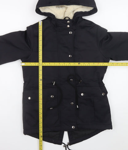 ASOS Women Black Parka Jacket Hooded Lined UK 4 Mid-Length Winter Coat