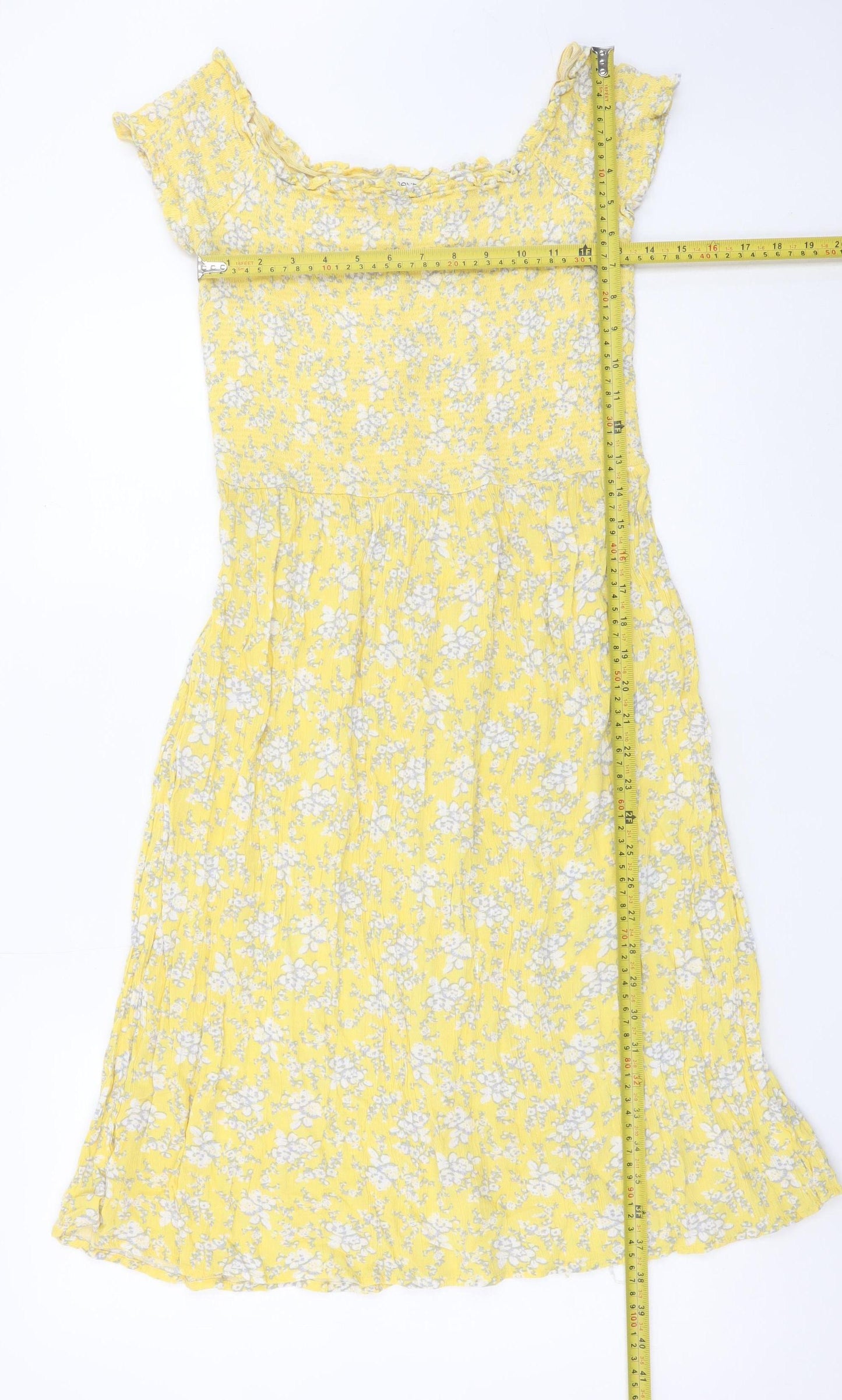 Next Women Yellow Floral A-Line Knee Length Dress Size 10
