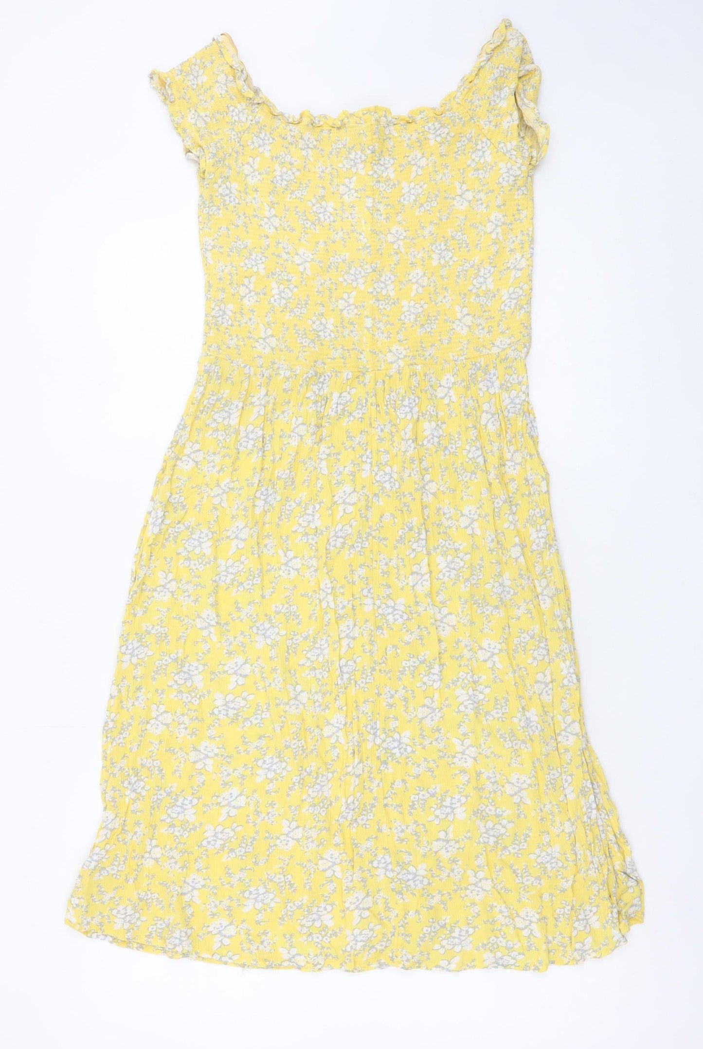 Next Women Yellow Floral A-Line Knee Length Dress Size 10