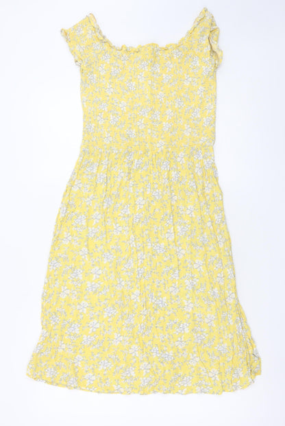 Next Women Yellow Floral A-Line Knee Length Dress Size 10