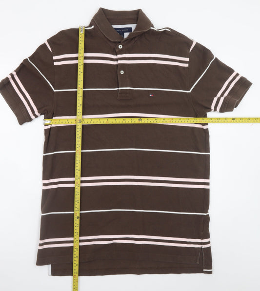 Tommy Hilfiger Men's Brown Striped Cotton Polo Shirt Size L