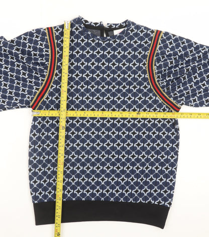 Savida Women's Blue Geometric Puff Sleeve Pullover Jumper Size 8