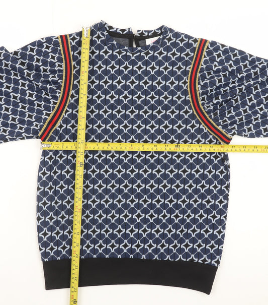 Savida Women's Blue Geometric Puff Sleeve Pullover Jumper Size 8