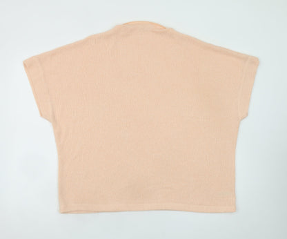 Gallery Womens Beige XL Relaxed Knit Short Sleeve Jumper