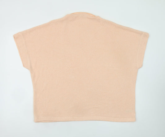 Gallery Womens Beige XL Relaxed Knit Short Sleeve Jumper