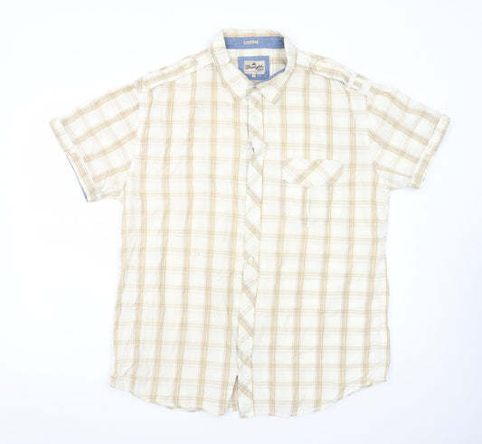 Wrangler Men’s Beige Plaid Short Sleeve 2XL Button-Up Cotton Shirt