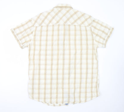 Wrangler Men’s Beige Plaid Short Sleeve 2XL Button-Up Cotton Shirt