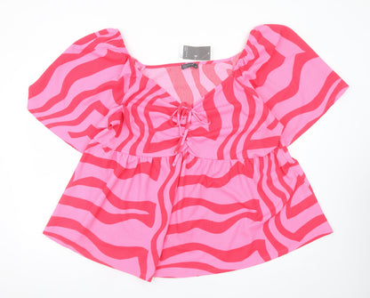 Papaya Curve Women’s Pink Animal Print Tunic Blouse Size 24