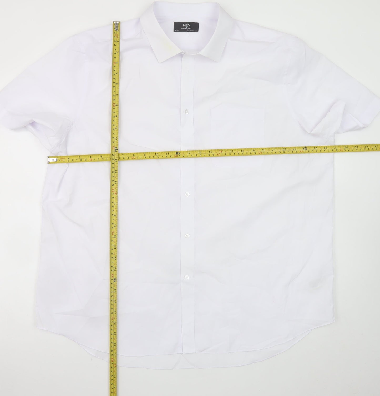 Marks and Spencer Men's White Short Sleeve Regular Fit 18.5in Dress Shirt