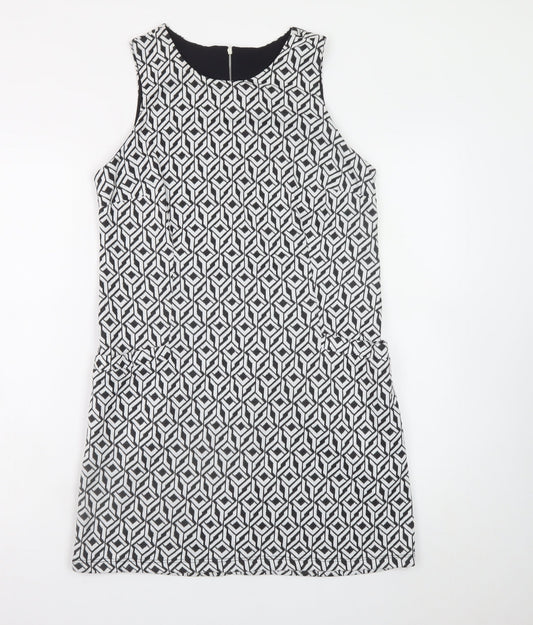 Vestry Women Black Geometric Shift Dress Size 12 Sleeveless