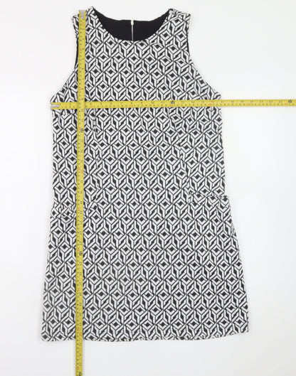 Vestry Women Black Geometric Shift Dress Size 12 Sleeveless