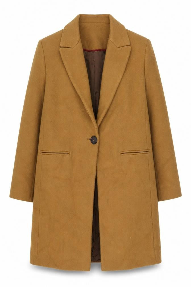 Front view of Zara Woman Brown Wool Blend Long Overcoat, size 12