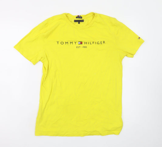 Tommy Hilfiger Men's Yellow Cotton Logo T-Shirt Size L
