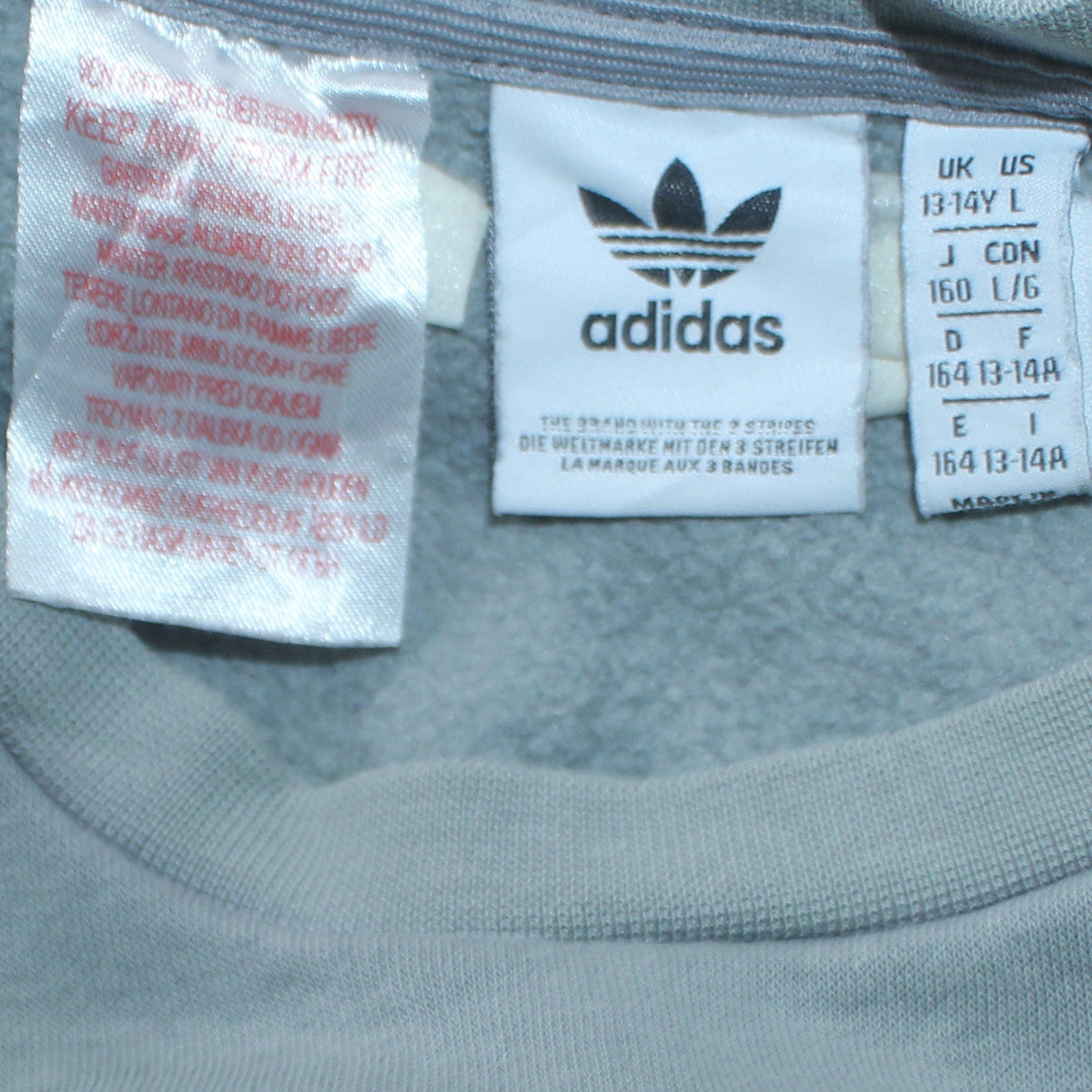 adidas Boys Grey Colourblock Pullover Sweatshirt 13-14 Years