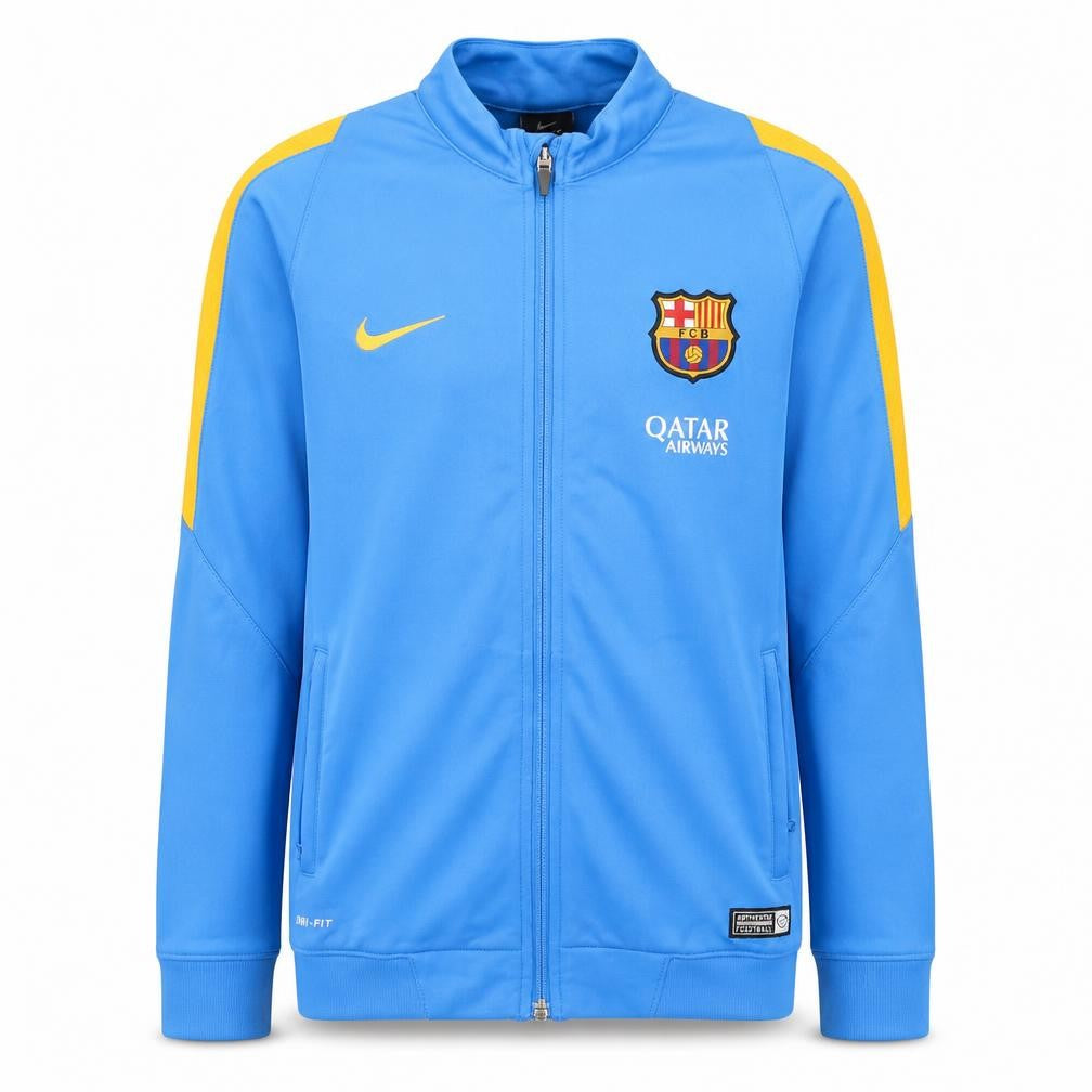 Front view of Nike boys’ blue barcelona full zip sweatshirt 12-13 years dri-fit polyester