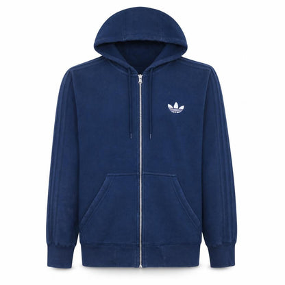 Front view of Adidas Men's Blue Full Zip Hoodie S Classic Sportswear