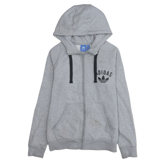 Adidas Women Grey Full Zip Hoodie Medium Classic Cotton Blend