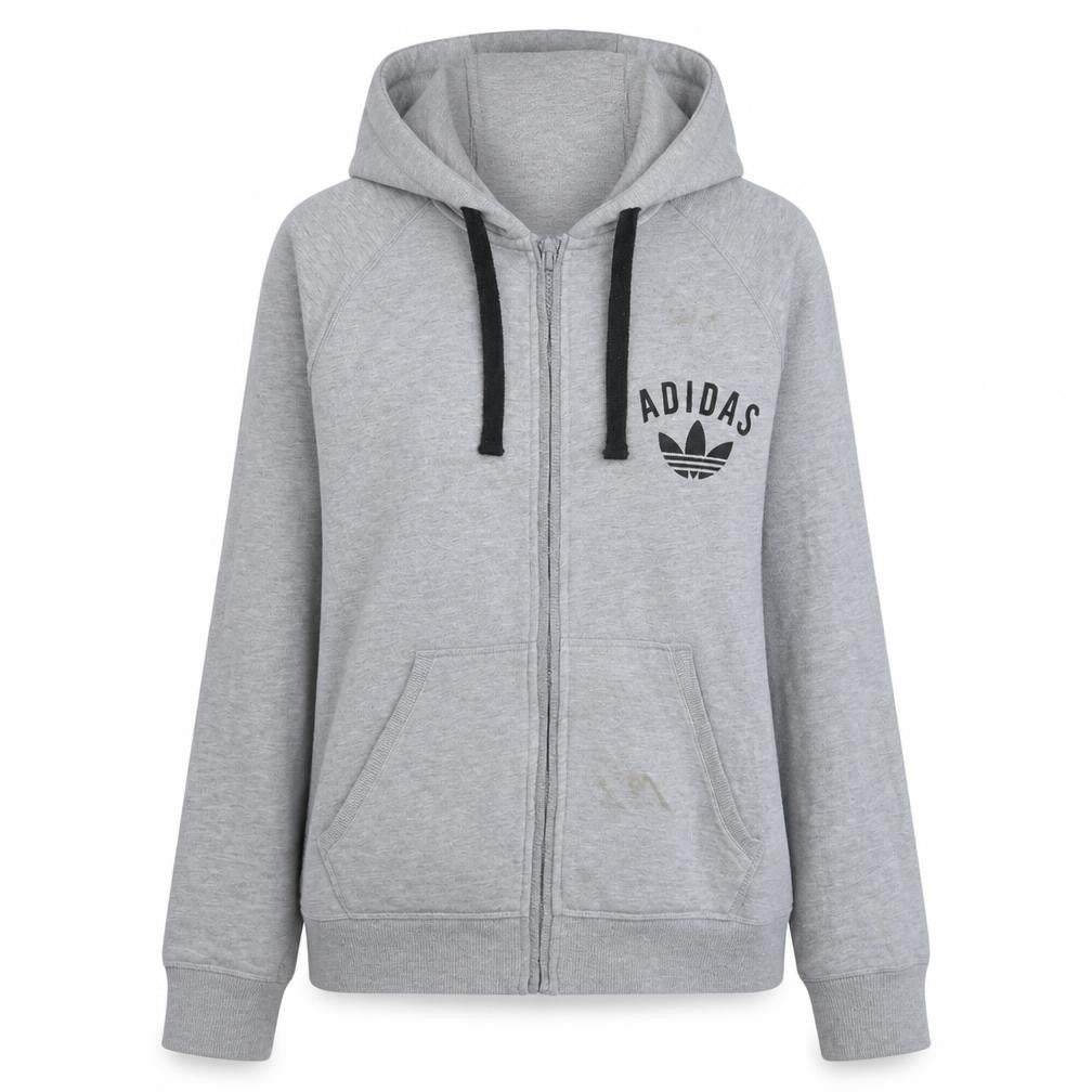 Adidas Women Grey Full Zip Hoodie Medium Classic Cotton Blend