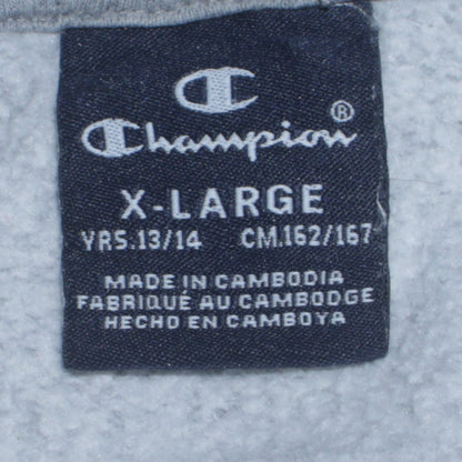 Champion Boys Grey Pullover Hoodie XL 13-14 Years Logo Print Cotton Blend