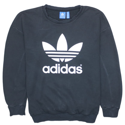 Adidas Women Black Crew Neck Trefoil Logo Pullover Sweatshirt Size 8