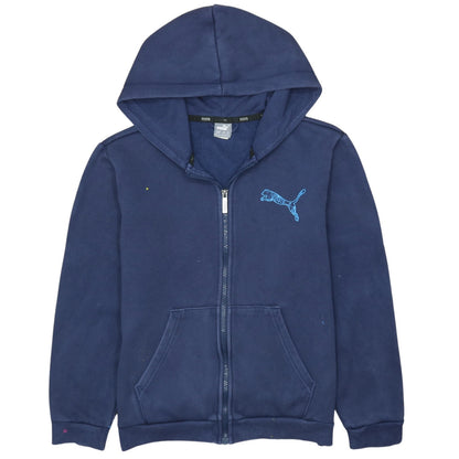Puma Boys Navy Blue Full Zip Hoodie 13-14 Years Cotton Blend Logo Print