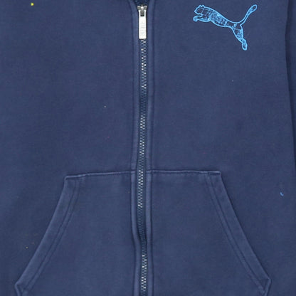 Puma Boys Navy Blue Full Zip Hoodie 13-14 Years Cotton Blend Logo Print