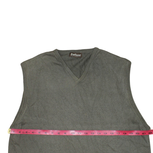 Barbour Men's Green Cotton V-Neck Sleeveless Vest Jumper L
