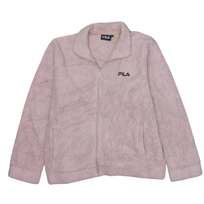 FILA Women Beige Fleece Full Zip Jacket L Sports Casual