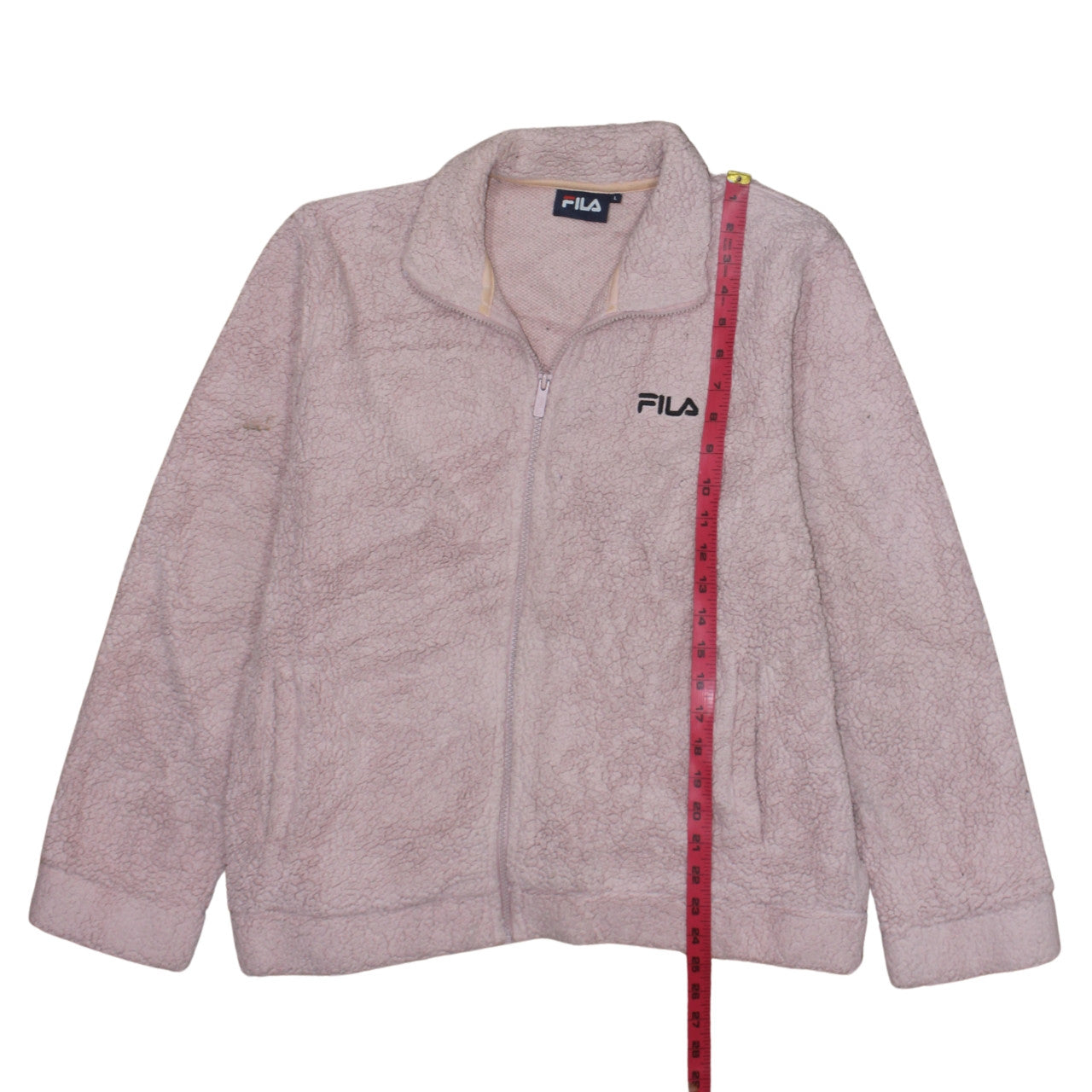 FILA Women Beige Fleece Full Zip Jacket L Sports Casual
