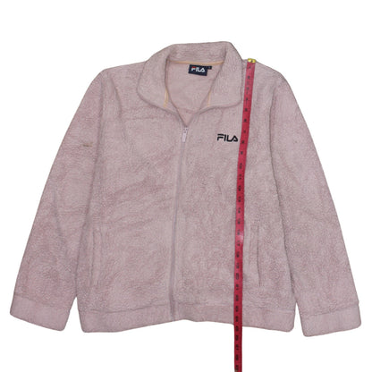 FILA Women Beige Fleece Full Zip Jacket L Sports Casual