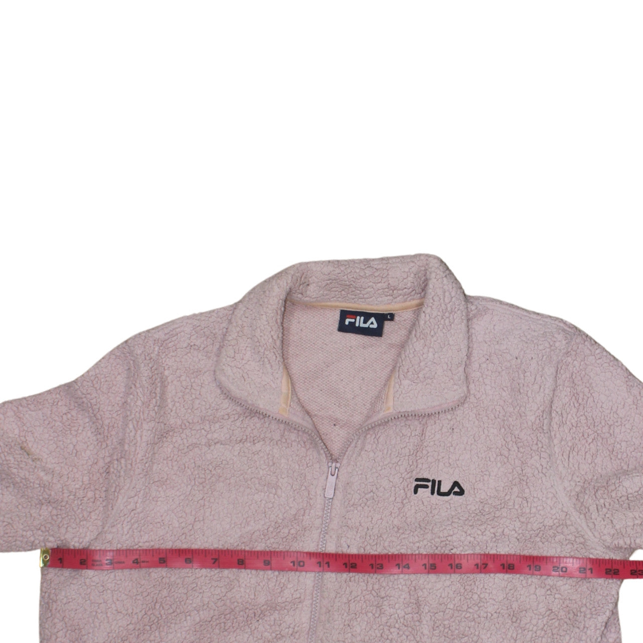 FILA Women Beige Fleece Full Zip Jacket L Sports Casual