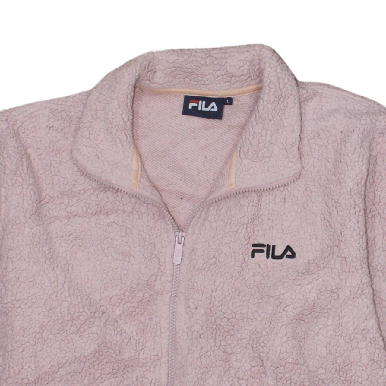 FILA Women Beige Fleece Full Zip Jacket L Sports Casual