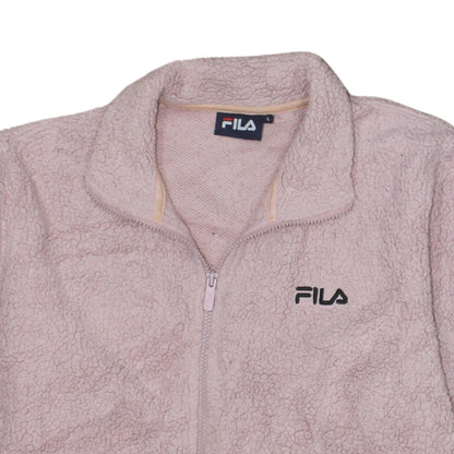 FILA Women Beige Fleece Full Zip Jacket L Sports Casual