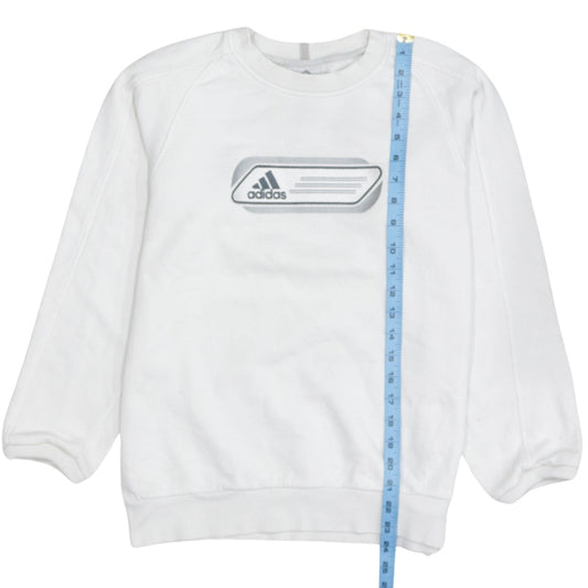 Adidas Boys White Crew Neck Pullover Sweatshirt Size 164 Regular Fit