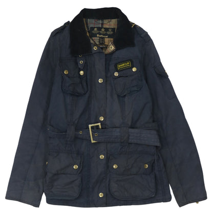 Barbour Womens Blue Waxed Cotton Belted Motorcycle Jacket Size 8