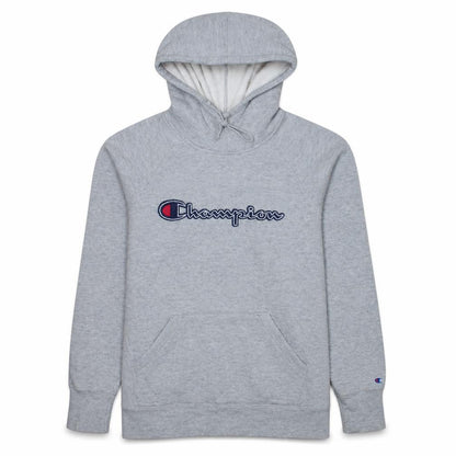 Champion Mens Grey Embroidered Logo Hoodie Medium Pullover Athletic