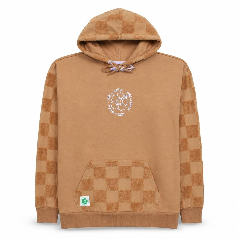 Vans Mens Brown Small Pullover Hoodie Checkerboard Fleece Cotton Blend