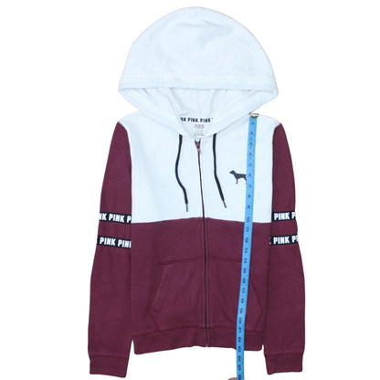 Victoria's Secret PINK Women's Burgundy & White Full Zip Hoodie Size S