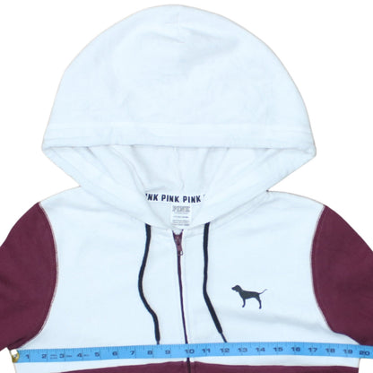 Victoria's Secret PINK Women's Burgundy & White Full Zip Hoodie Size S
