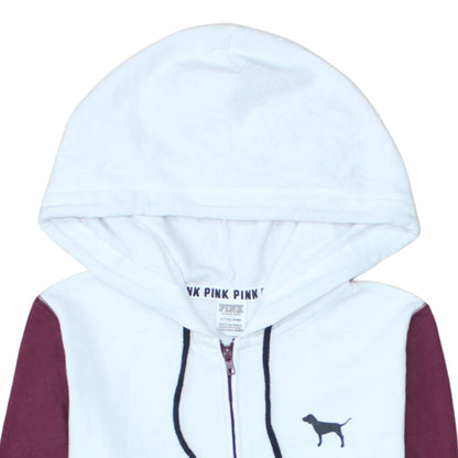 Victoria's Secret PINK Women's Burgundy & White Full Zip Hoodie Size S