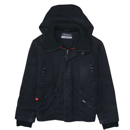 Kappa Men's Black Hooded Parka Jacket Size L Full Zip Cotton Blend