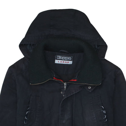 Kappa Men's Black Hooded Parka Jacket Size L Full Zip Cotton Blend