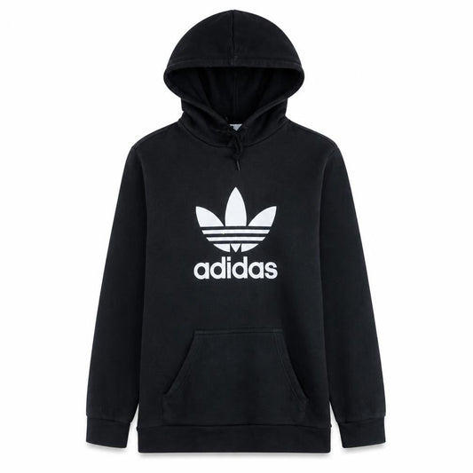 Front view of Adidas Men Black Pullover Hoodie Small Graphic Logo Sportswear