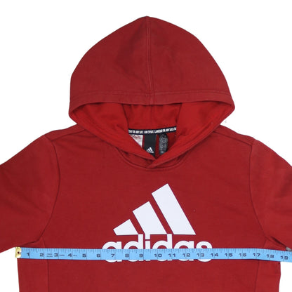 Adidas Boys Red Pullover Hoodie 13-14 Years Cotton Blend Logo Sportswear