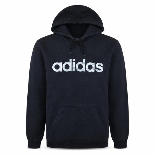 Front view of adidas Men's Black Pullover Hoodie S Regular Fit Graphic Sportswear