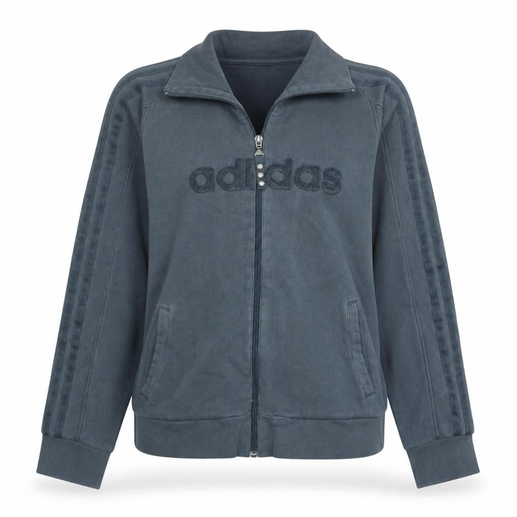 Front view of Adidas Women’s Grey Full Zip Hoodie, size UK 12, Casual Logo Sweatshirt