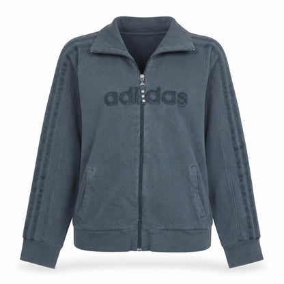 Front view of Adidas Women’s Grey Full Zip Hoodie, size UK 12, Casual Logo Sweatshirt